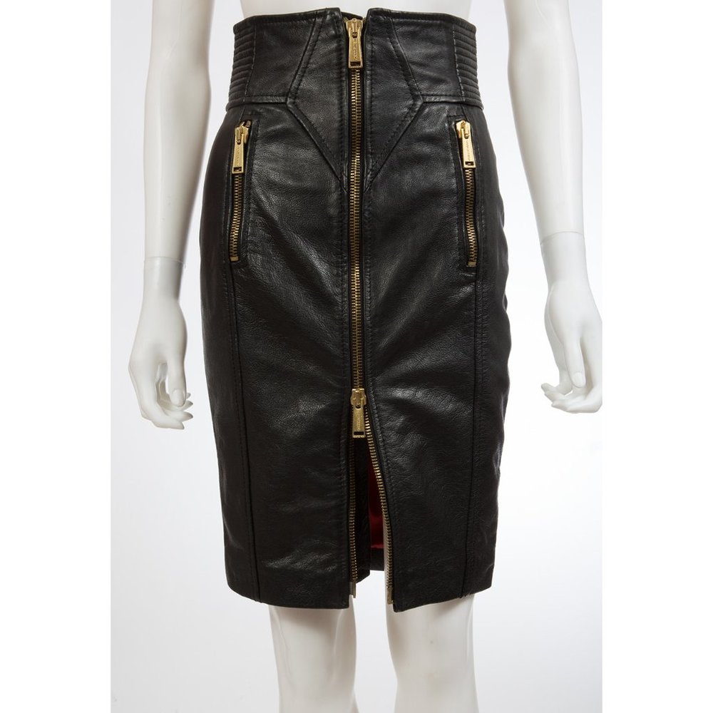DSquared2 Black Leather Zipper Pencil Skirt